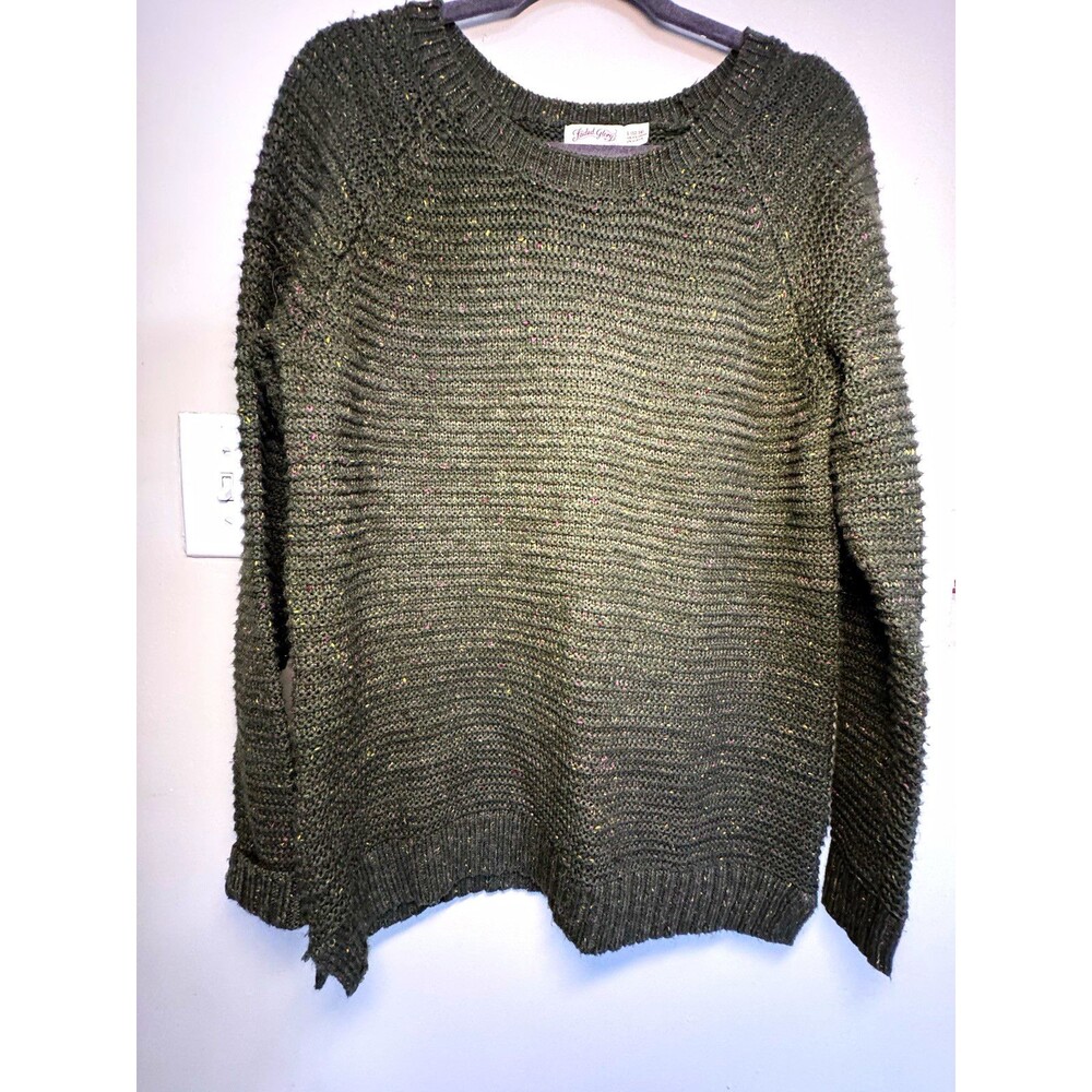 Faded Glory Women's Green Speckled Knit Crew Neck Pullover Sweater Long Sleeve L